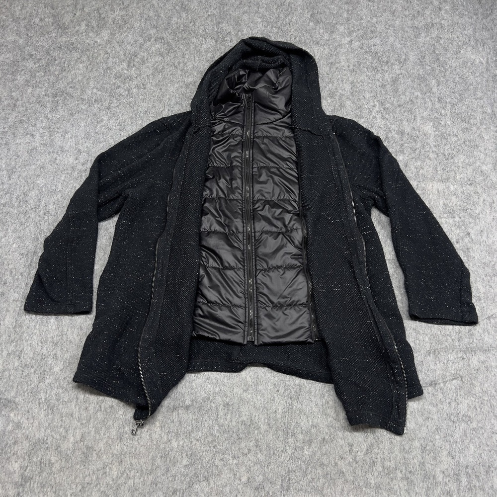 Chicos Zenergy Jacket Womens 2 Black Hooded Full Zip Puffer Lined Sweater Coat